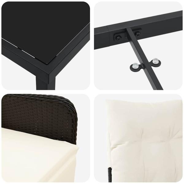 3-teiliges Garten-Dining-Set mit Kissen Schwarz Poly-Rattan