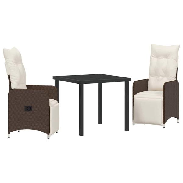 3-teiliges Garten-Dining-Set mit Kissen Braun Poly Rattan