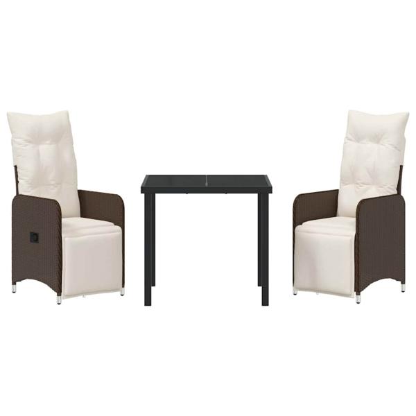 3-teiliges Garten-Dining-Set mit Kissen Braun Poly Rattan