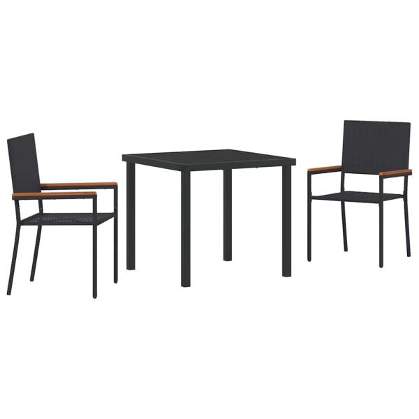 3-teiliges Garten Essset Schwarz Poly Rattan
