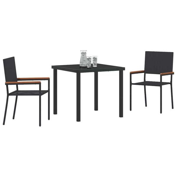 3-teiliges Garten Essset Schwarz Poly Rattan