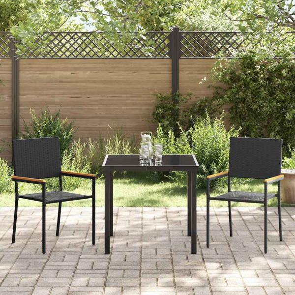 3-teiliges Garten Essset Schwarz Poly Rattan