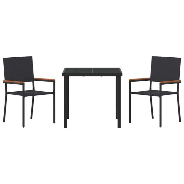 3-teiliges Garten Essset Schwarz Poly Rattan