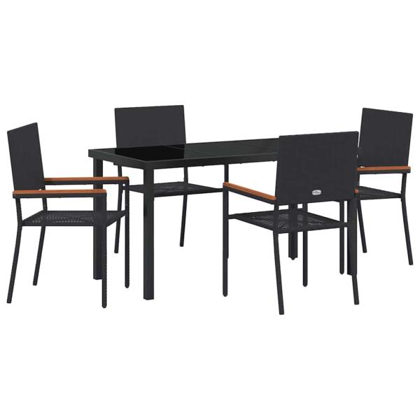 5-teiliges Garten Essset schwarzes Poly Rattan