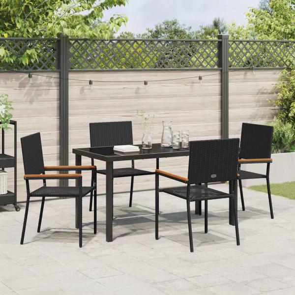 5-teiliges Garten Essset schwarzes Poly Rattan