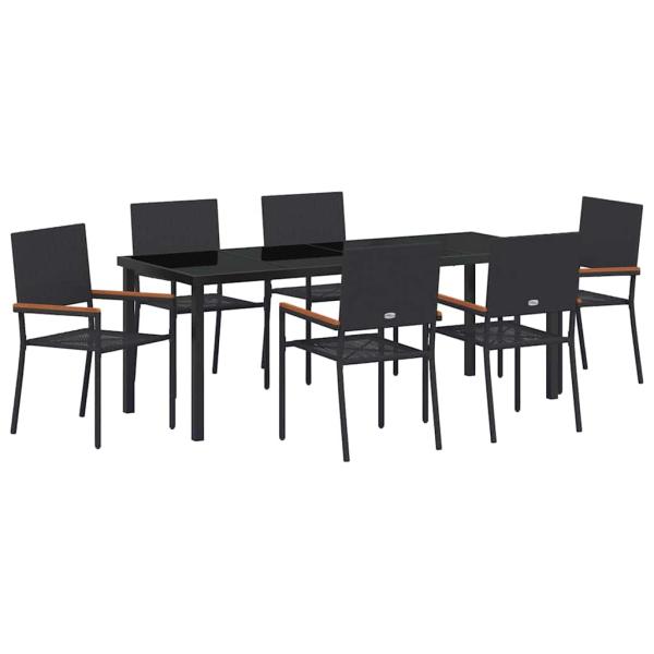 ARDEBO.de - 7-teiliges Garten Essset Schwarz Poly-Rattan