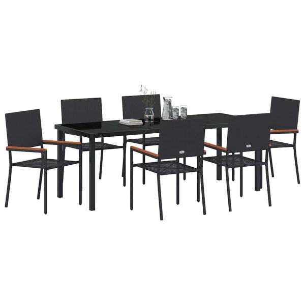 7-teiliges Garten Essset Schwarz Poly-Rattan