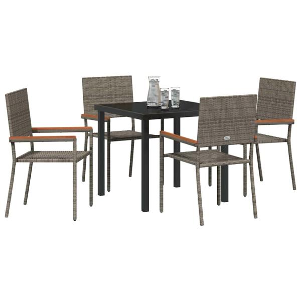 5-teiliges Garten Essset Grau Poly Rattan