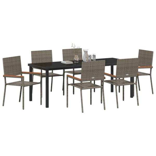 7-teiliges Garten Esszimmer Set Grau Poly Rattan