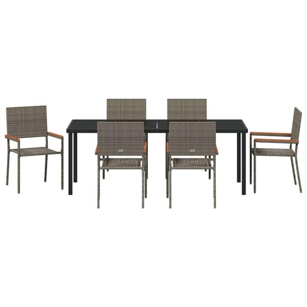 7-teiliges Garten Esszimmer Set Grau Poly Rattan
