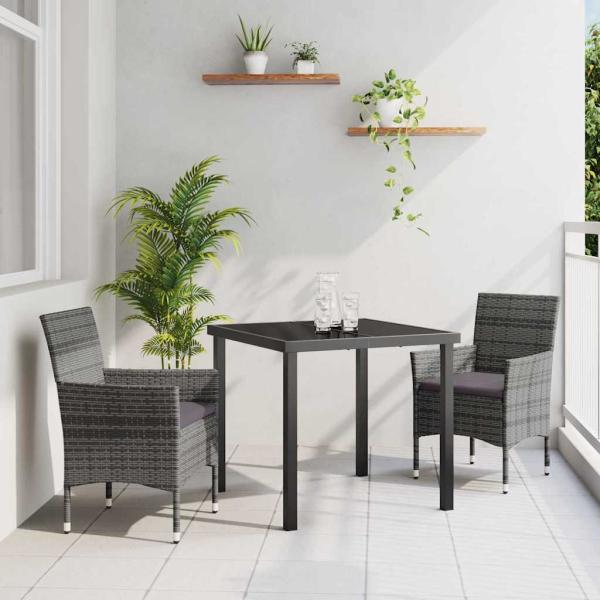 ARDEBO.de - 3-teiliges Garten-Ess-Set Grau Poly-Rattan