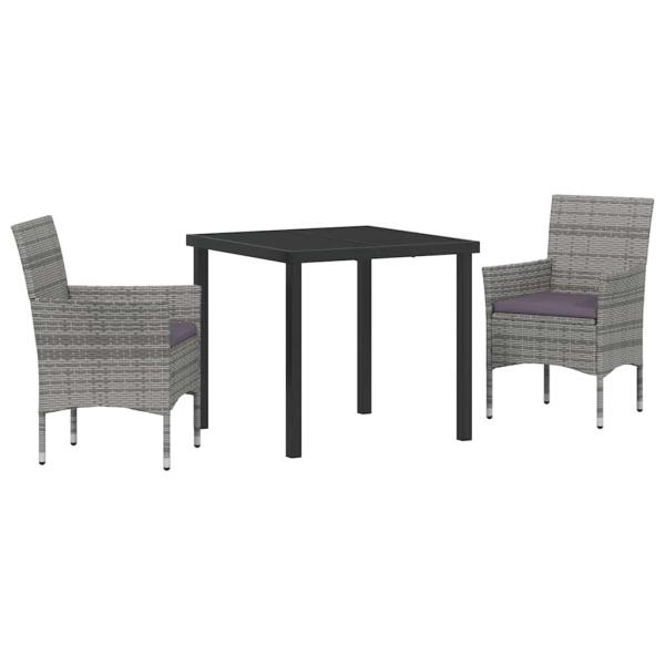 3-teiliges Garten-Ess-Set Grau Poly-Rattan