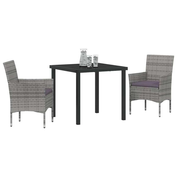 3-teiliges Garten-Ess-Set Grau Poly-Rattan
