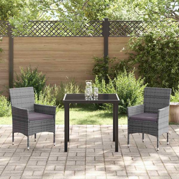 3-teiliges Garten-Ess-Set Grau Poly-Rattan