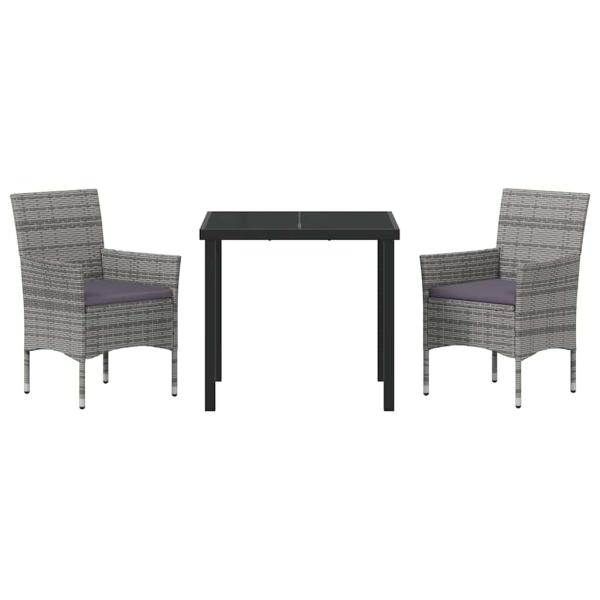 3-teiliges Garten-Ess-Set Grau Poly-Rattan