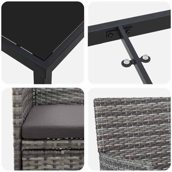 3-teiliges Garten-Ess-Set Grau Poly-Rattan