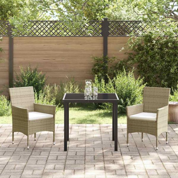 3-teiliges Garten-Essset Beige Poly Rattan