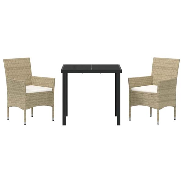 3-teiliges Garten-Essset Beige Poly Rattan