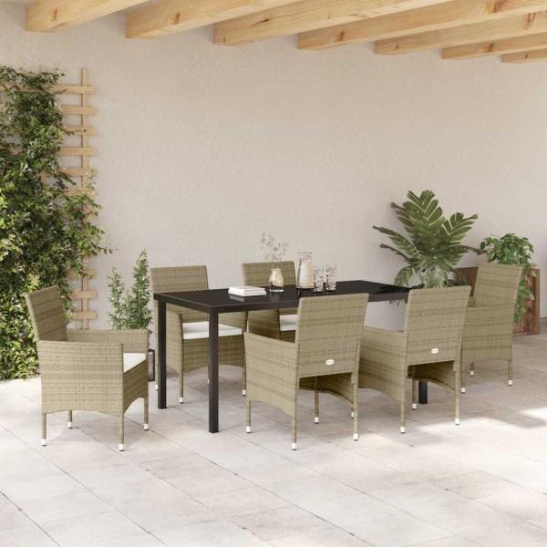 7-teiliges Garten-Esszimmer-Set Beige Poly-Rattan