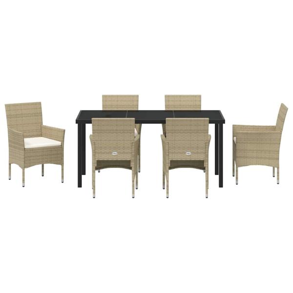 7-teiliges Garten-Esszimmer-Set Beige Poly-Rattan