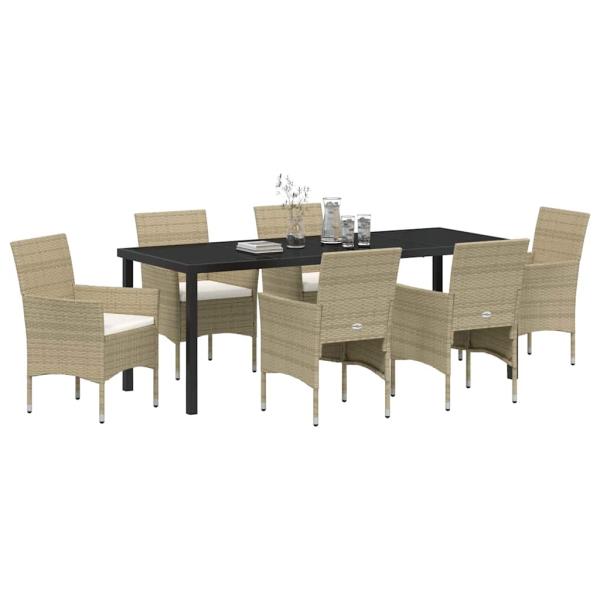 Garten Essgruppe 7 stk. Beige Poly-Rattan