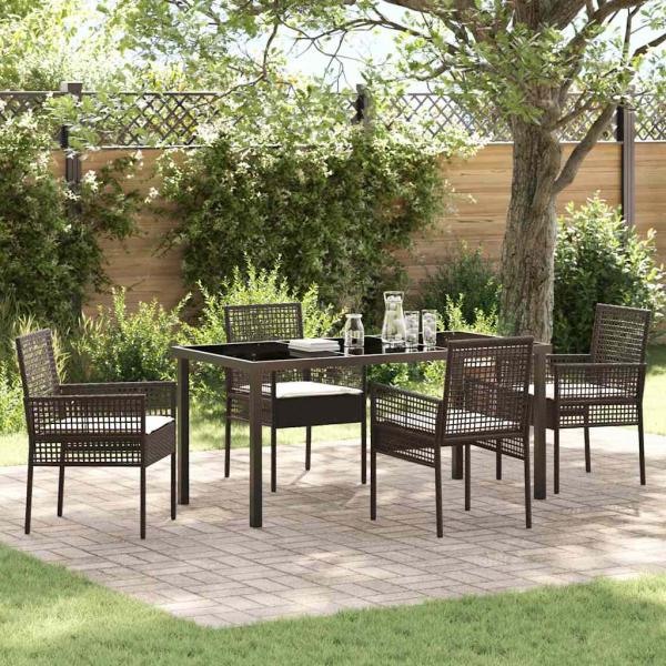 ARDEBO.de - 5-teiliges Garten Esstischset mit Kissen Braun Poly Rattan