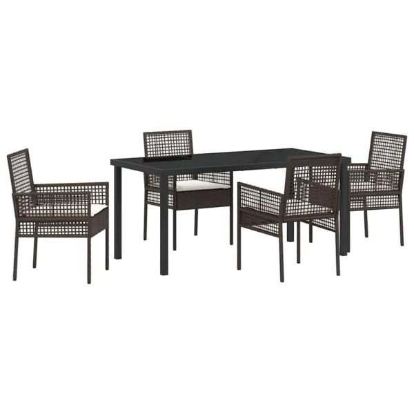 5-teiliges Garten Esstischset mit Kissen Braun Poly Rattan