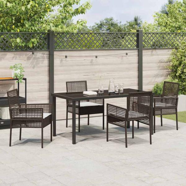 5-teiliges Garten Esstischset mit Kissen Braun Poly Rattan