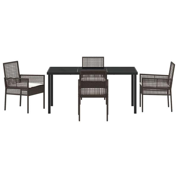 5-teiliges Garten Esstischset mit Kissen Braun Poly Rattan