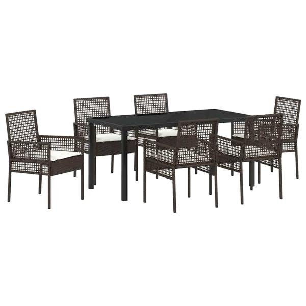 7-teiliges Garten Essset mit Kissen Braun Poly Rattan
