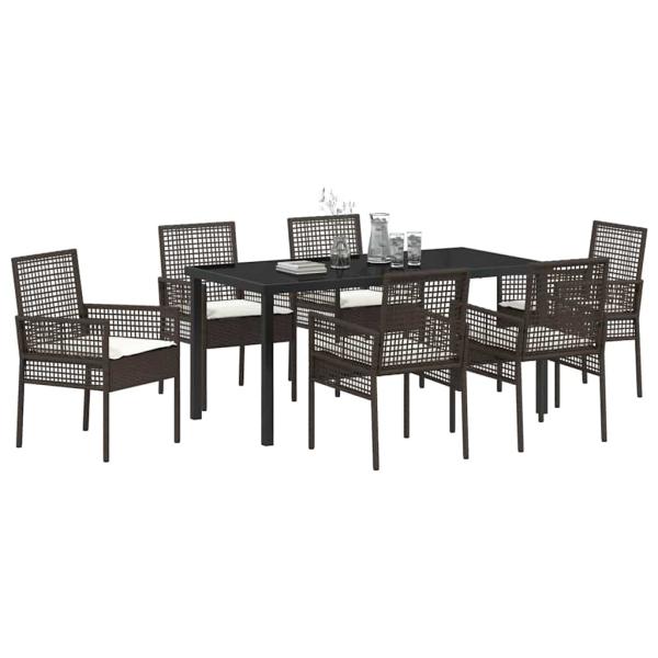 7-teiliges Garten Essset mit Kissen Braun Poly Rattan