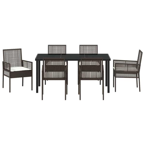 7-teiliges Garten Essset mit Kissen Braun Poly Rattan