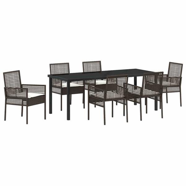 7-teilige Garten Essgruppe mit Kissen Braunes Poly Rattan