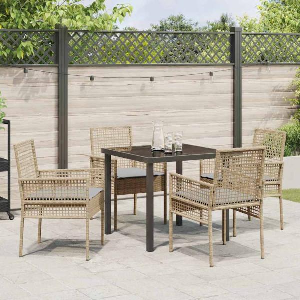 5-teilige Garten-Essgruppe mit Kissen Beige Poly Rattan
