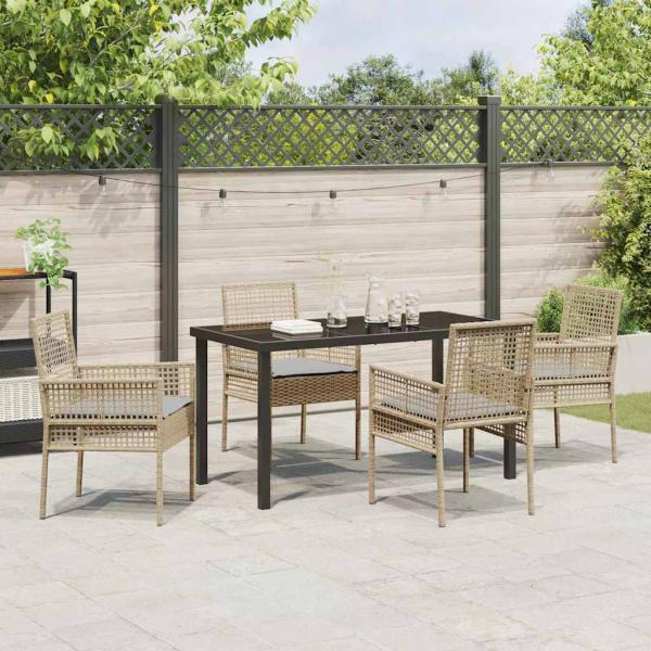 5-teiliges Garten Essgruppe mit Kissen Beige Poly Rattan