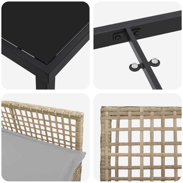 7-teiliges Garten Esszimmer Set mit Kissen Beige Poly Rattan