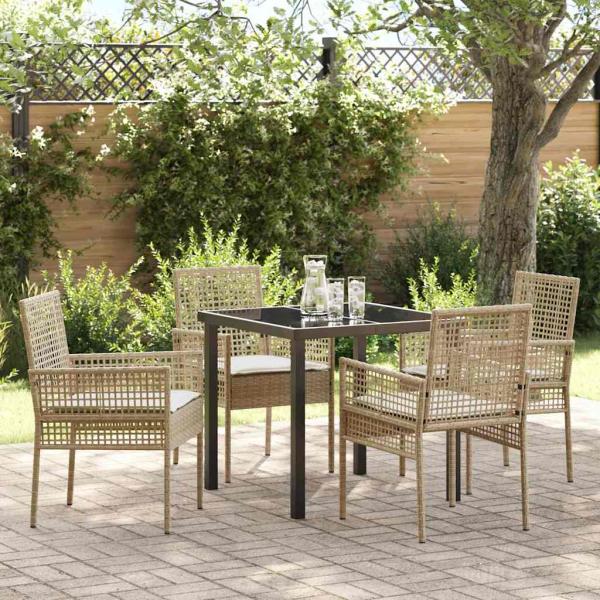 ARDEBO.de - 5-teiliges Garten Esszimmerset mit Kissen in Beige aus Poly Rattan