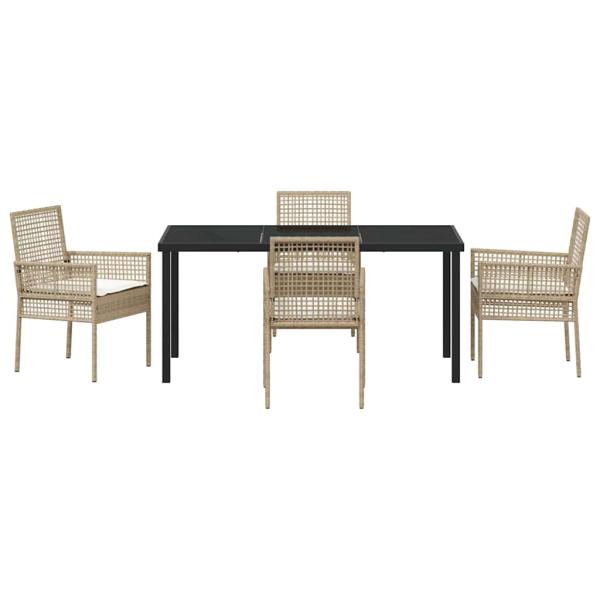 5-teilige Garten Essgruppe mit Kissen Beige Poly Rattan