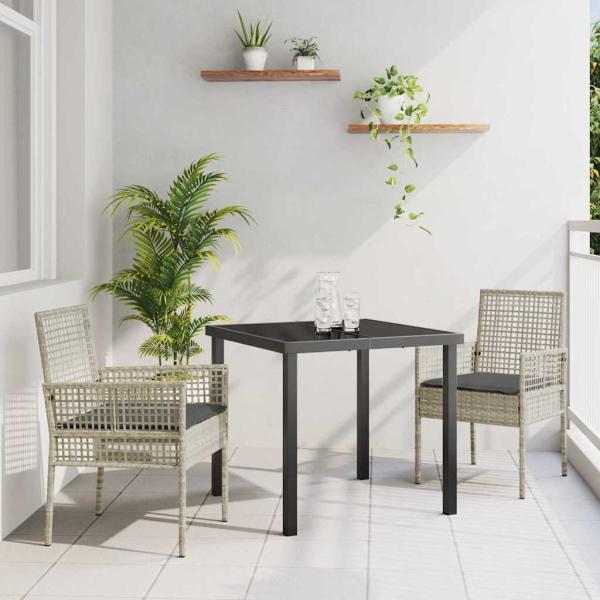 ARDEBO.de - 3-teilige Garten-Essgruppe mit Kissen Hellgrau Poly Rattan
