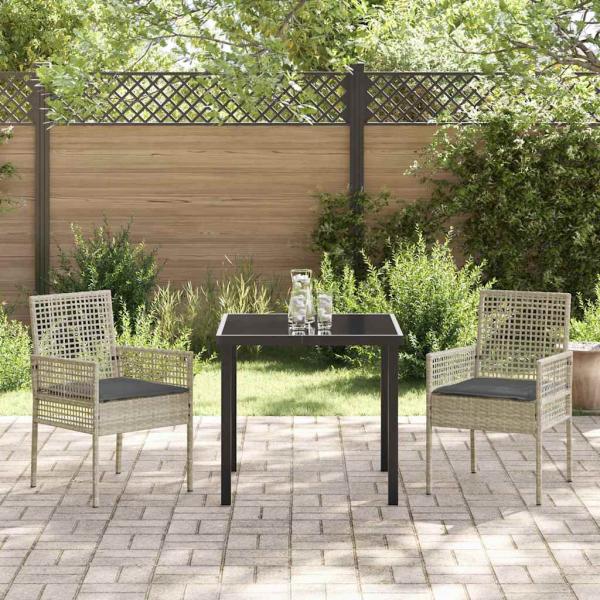 3-teilige Garten-Essgruppe mit Kissen Hellgrau Poly Rattan