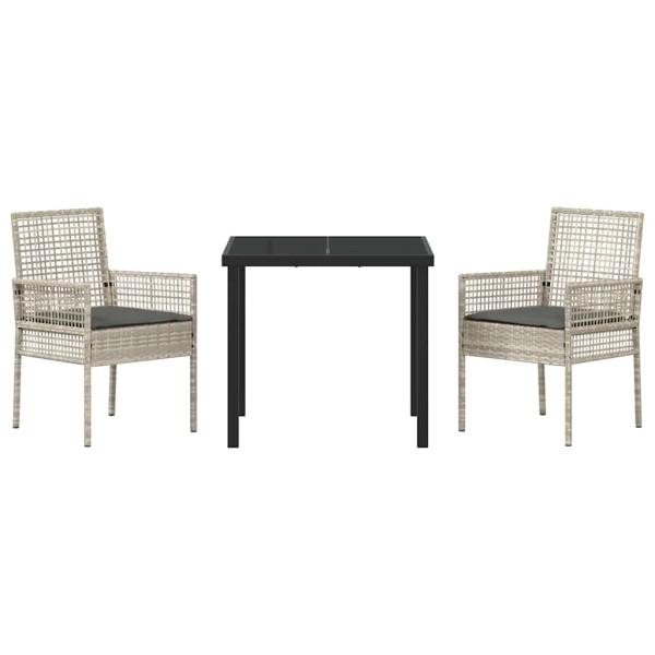 3-teilige Garten-Essgruppe mit Kissen Hellgrau Poly Rattan