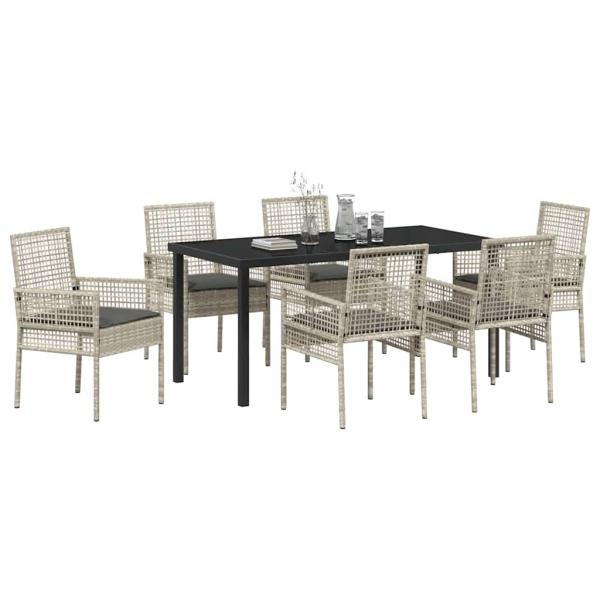 7-teiliges Garten Essset mit Kissen Hellgrau Poly Rattan