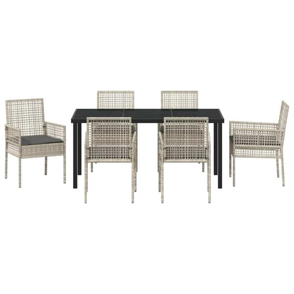 7-teiliges Garten Essset mit Kissen Hellgrau Poly Rattan