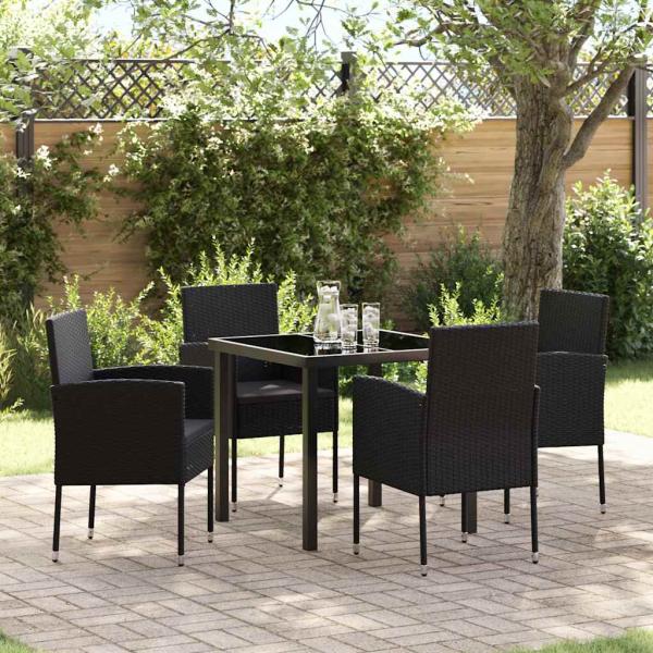 ARDEBO.de - 5-teiliges Garten-Ess-Set mit Kissen Schwarz Poly-Rattan