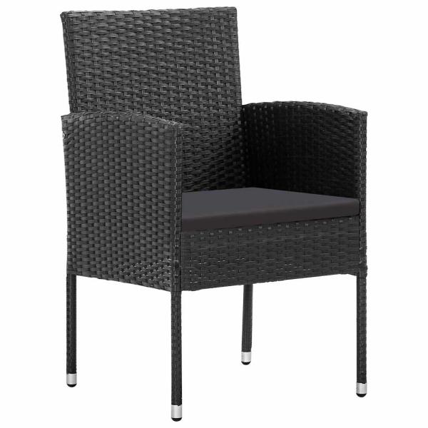 5-teiliges Garten Esstischset mit Kissen Schwarz Poly-Rattan