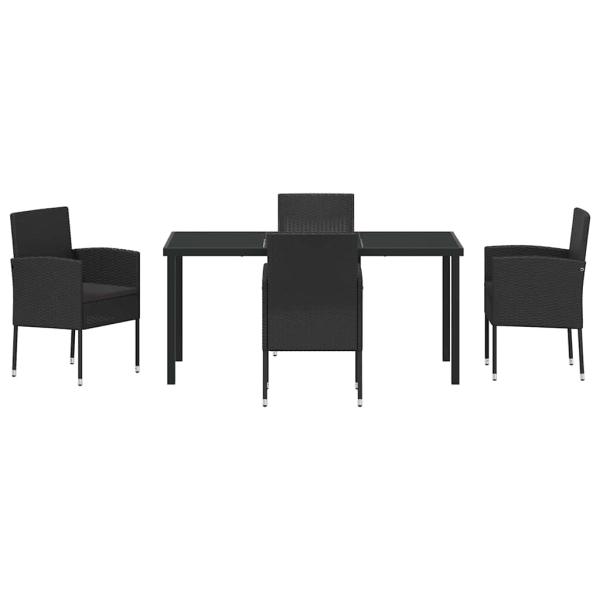 5-teiliges Garten Esstischset mit Kissen Schwarz Poly-Rattan