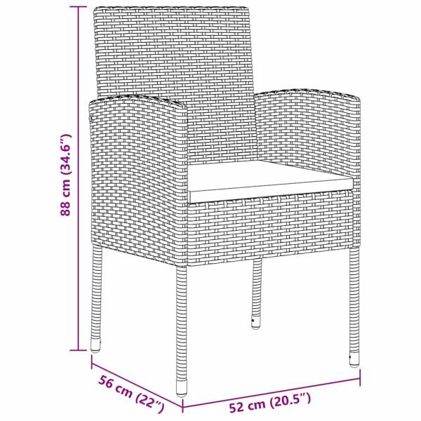 5-teiliges Garten Esstischset mit Kissen Schwarz Poly-Rattan