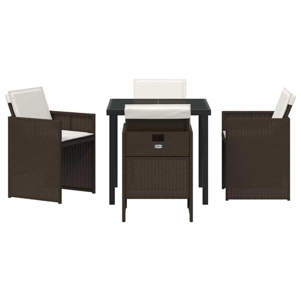 5-teilige Garten-Essgruppe mit Kissen Braun Poly-Rattan