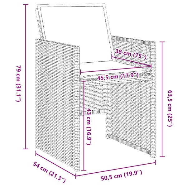 5-teiliges Garten-Essset mit Kissen aus braunem Poly-Rattan