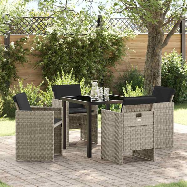 ARDEBO.de - 5-teiliges Garten-Essgruppen-Set mit Kissen, hellgrau, Poly-Rattan